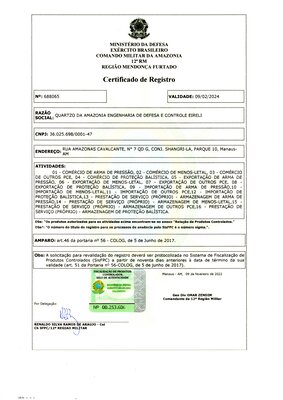 Certificado de Registro do Exército Brasileiro